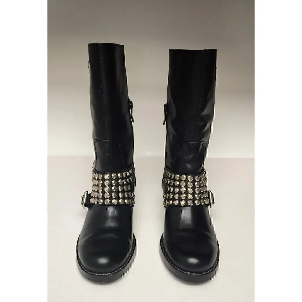 BCBGeneration BC-Halen Black Leather Studded Buckle Boots 7B/37